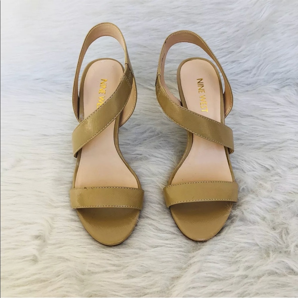 nine west Nude Open Toe Slip On Cross Strap Heels